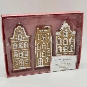 Cupcakes & Cashmere Set of 3 Gingerbread House Christmas Ornaments NEW